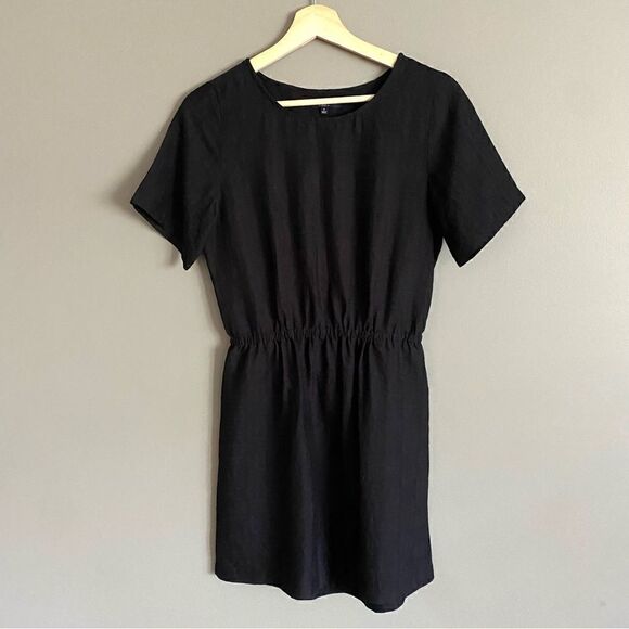 Madewell Womens Black Silk Scallop Back Novella Mini Dress Size Small - Picture 1 of 9